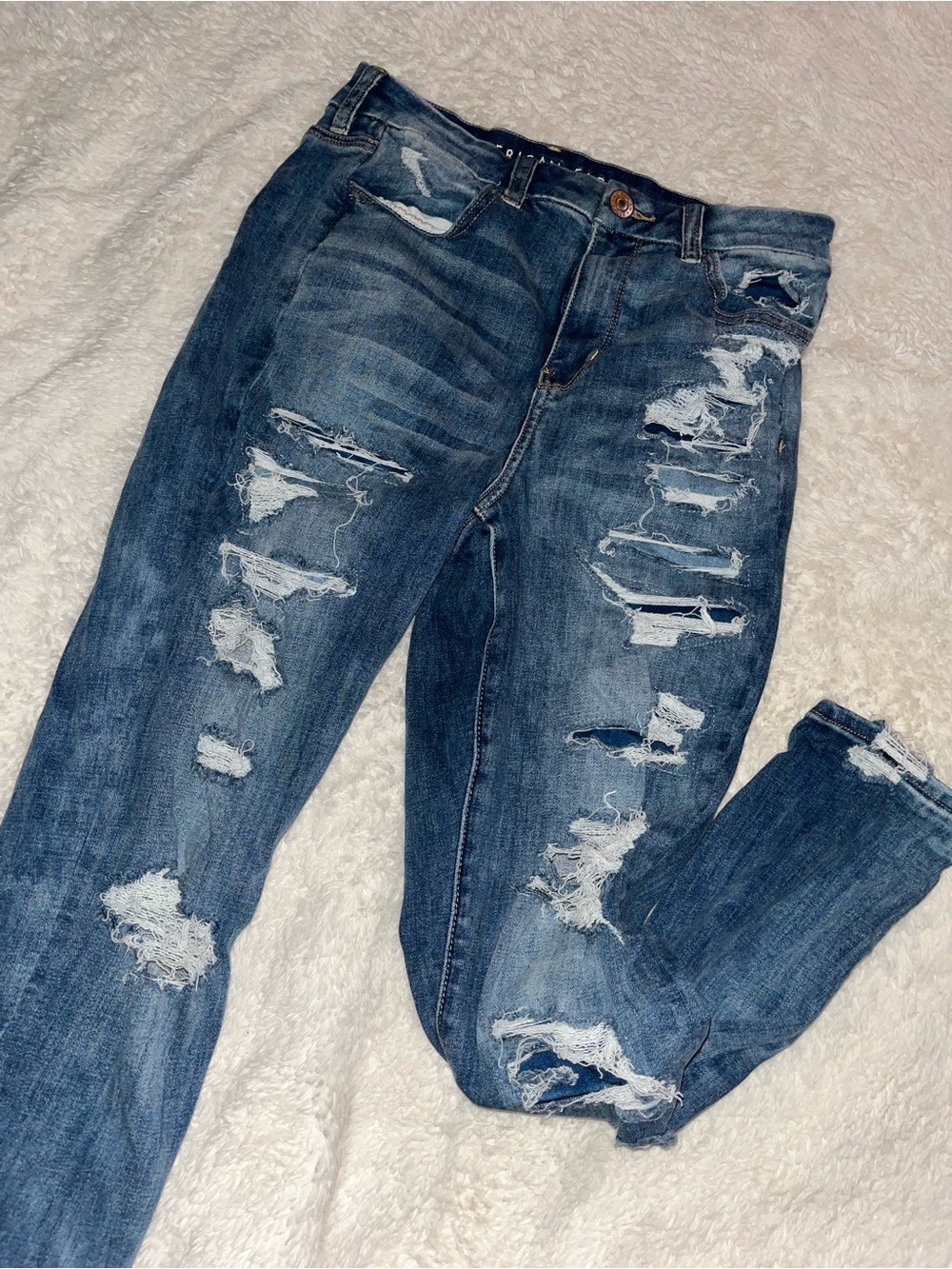 American Eagle Distressed Women's Blue Ripped Skinny Jeans Size 8 Short